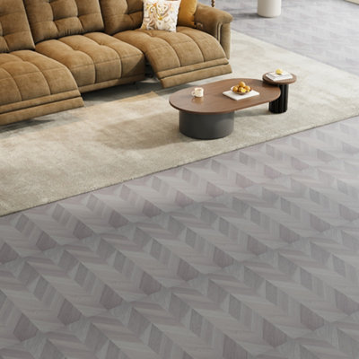 Garden Sanctuary Chevron Patterned Light Grey Self-Adhesive Pvc Flooring Planks 36Pcs/pack from B&Q