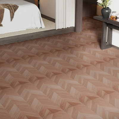 Garden Sanctuary Chevron Patterned Walnut Effect Self-Adhesive Pvc Flooring Planks 36Pcs/pack from B&Q