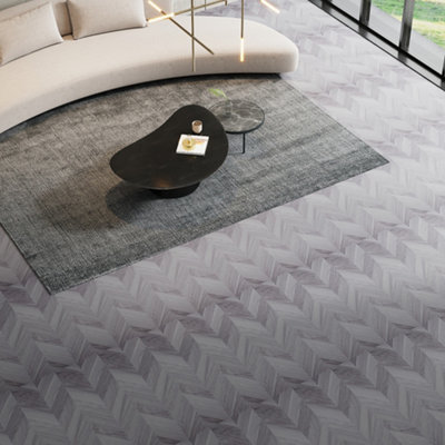 Garden Sanctuary Chevron Patterned Grey Oak Effect Self-Adhesive Pvc Flooring Planks 36Pcs/pack from B&Q