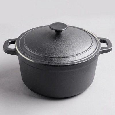 Thehotsale Black Pre-Seasoned Round Cast Iron Dutch Oven Pot With Lid36Cm(W) X 30Cm(D) X 13Cm(H) from B&Q