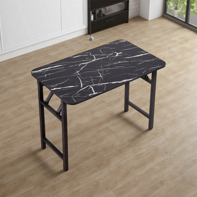 B&Q -  Black Marble Rectangular Folding Table With Double Spring Mechanism100Cm W X 60Cm D X 75Cm H
