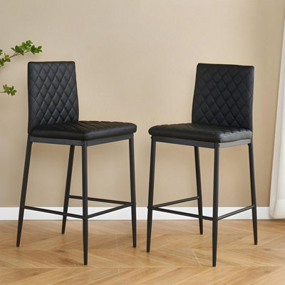 Thehotsale 2Pcs Black Pu Leather Upholstered Bar Stools With Ergonomic Backrest And Metal Legs39.5Cm W X 49.3Cm D X 97Cm H from B&Q