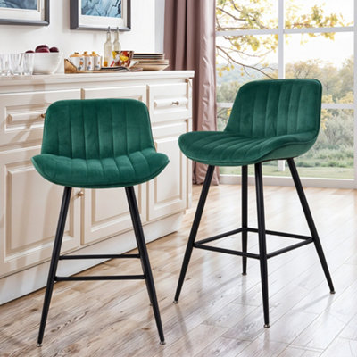 Thehotsale 2Pcs Dark Green Flannel Upholstered Bar Stools With Backrest And Footrest from B&Q