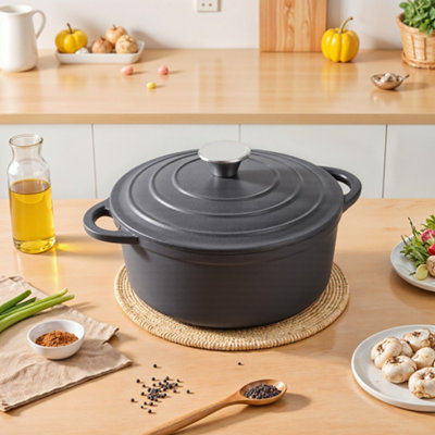 Thehotsale 2L Matte Black Enameled Cast Iron Round Dutch Oven Pot With Lid20Cm(W) X 8.5Cm(H) from B&Q