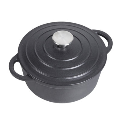 Thehotsale 6L Matte Black Enameled Cast Iron Round Dutch Oven Pot With Lid28Cm(W) X 13Cm(H) from B&Q