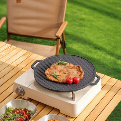 Thehotsale Black Pre-Seasoned Double-Sided Round Cast Iron Grill Pan39Cm(W) X 32.5Cm(D) X 1.5Cm(H) from B&Q