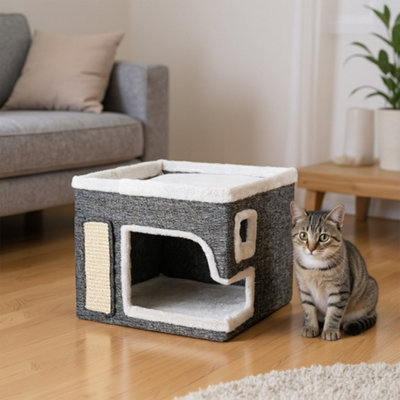 Thehotsale Grey 2-In-1 Cat House With Scratch Pad And Fluffy Ball40Cm W X 40Cm D X 35Cm H from B&Q