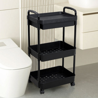 Thehotsale 3-Tier Black Rolling Cart With Lockable Wheels And Drawer41 Cm W X 30 Cm D X 76 Cm H from B&Q