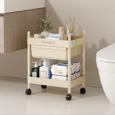 Thehotsale 2-Tier Cream-Coloured Plastic Storage Cart With Drawer41.5Cm(W) X 30Cm(D) X 54Cm(H) from B&Q