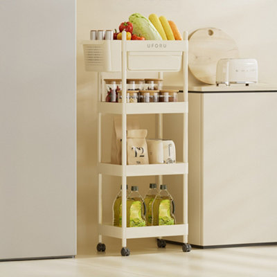 Thehotsale 4-Tier Cream-Coloured Rolling Cart With Drawer54Cm W X 31.5Cm D X 120.5Cm H from B&Q