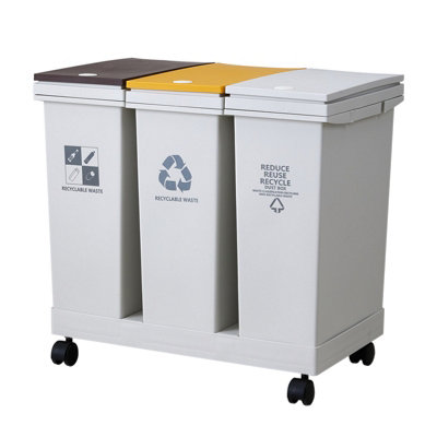 Living And Home 60L 3-Compartment Dry Wet Separation Trash Bin With Lids57Cm W X 34Cm D X 52.5Cm H from B&Q