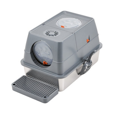 Living And Home Dark Grey Enclosed Cat Litter Box With Odour Control And Scoop from B&Q