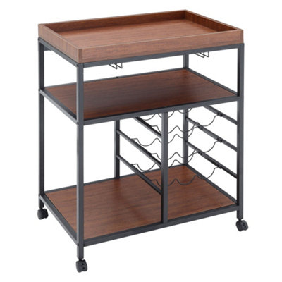 Darphe 3-Tier Walnut Rolling Serving Cart Bar Trolley With Removable Tray from B&Q