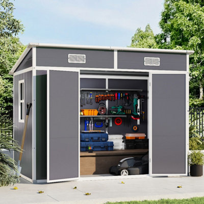 Breeins 8X4 Ft Outdoor Plastic Shed Waterproof Pent Shed Garden Storage Shed Tool ShedLight Grey from B&Q