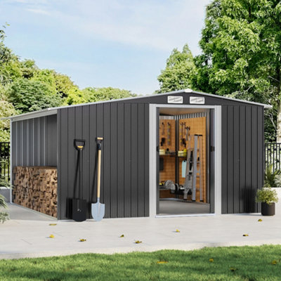 Breeins 8.4 X 8.5 Ft Heavy-Duty Steel Utility Outdoor Metal Shed Garden Storage Shed With Log StoreBlack from B&Q