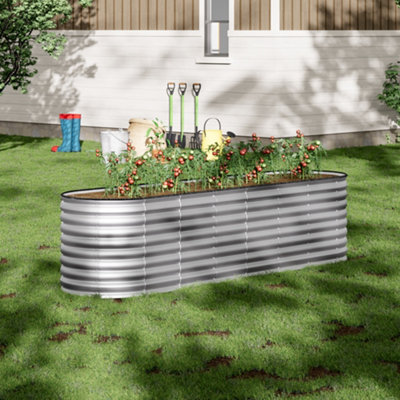 Breeins 320Cmw Oval-Shaped Metal Raised Bed Galvanized Raised Planter Box Outdoor Raised Garden Bed KitSilver from B&Q