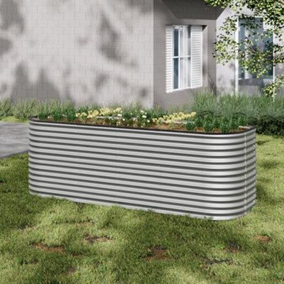 Breeins 240Cm W Oval Metal Raised Bed Galvanized Raised Planter Box Outdoor Raised Garden Bed KitSilver from B&Q