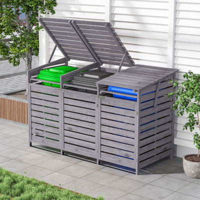 Breeins Outdoor Spruce Wood Garbage Can Garden Garbage Can Storage Shed With Anti Corrosion PaintGrey from B&Q