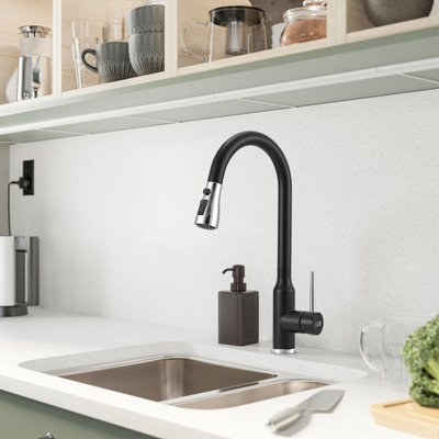 B&Q -  Black Retractable Pull-Down Kitchen Faucet 304 Stainless Steel Faucet