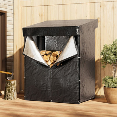 B&Q -  110Cm W X 70Cm D Metal Firewood Rack Holder Metal Tube Log Storage With Pe CoverBlack