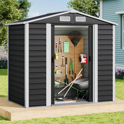 Breeins 4X7Ft Charcoal Black Outdoor Metal Garden Storage Shed With Apex Roof And 2 Doors from B&Q