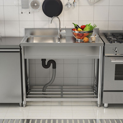 Darphe One Compartment Commercial Freestanding Stainless Steel Kitchen Sink With Right Drainboard from B&Q
