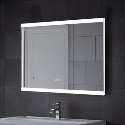 Darphe Rectangular Frameless Anti-Fog Dimmable Led Vanity Bathroom Mirror With Clock from B&Q