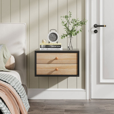 Darphe 40Cm W X 40Cm D X 23Cm H Floating Bedroom Nightstand With Two Drawers Black from B&Q