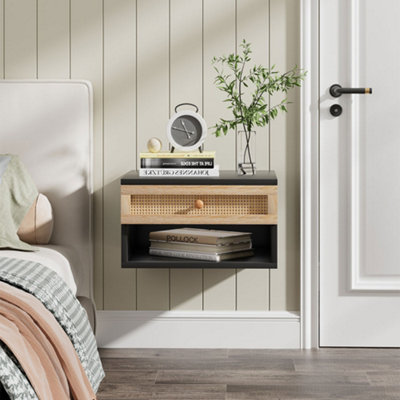 Darphe 40Cm X 40Cm X 23Cm Floating Bedroom Nightstand With Pseudo-Rattan Drawer Black from B&Q