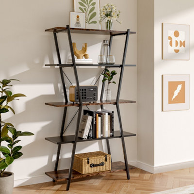 Darphe 5-Tier Bookshelf Open Bookcase Display Shelf In Brown And Black from B&Q