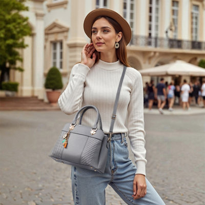 Thehotsale Grey Fashionable Pu Leather Shoulder Bag Handbag