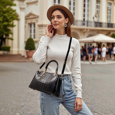 Thehotsale Black Pu Leather Shoulder Bag Handbag With Shoulder Strap