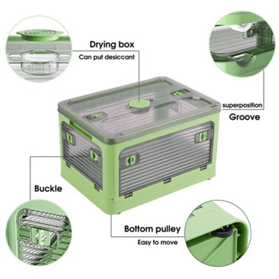 Darphe 68L Transparent Folding Storage Box With Wheels Tabletop Organiser Green from B&Q