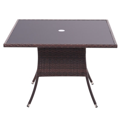Breeins 105Cm W Rustic Wicker Outdoor Dining Table With Tempered Glass Top And Parasol HoleBrown from B&Q