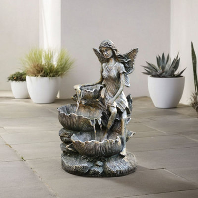Breeins Outdoor Solar Powered Fairy Cascading Water Feature Garden Layered Led Fountain Outdoor Ornament Statue Fountain from B&Q