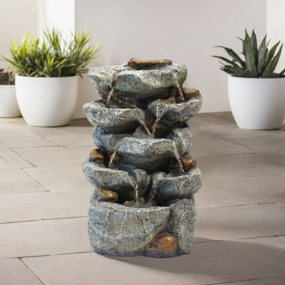 Breeins Outdoor Rockery  Cascading Water Feature  Garden Layered Led Fountain Outdoor Ornament Statue Fountain H 49 Cm from B&Q