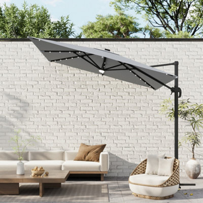 Breeins Light Grey Outdoor Garden Square Cantilever Parasol Patio Umbrellas For Beach Backyard And Pool With Solar-Powered Led Lights from B&Q