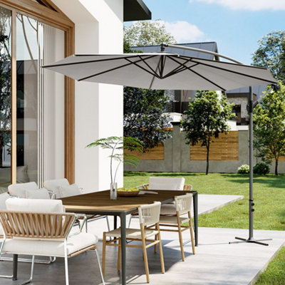 Breeins 3M Outdoor Light Grey Crank Tilt Solar Banana Light Outdoor Garden Patio Bar Umbrella Cantilever Parasol With Cross Base from B&Q