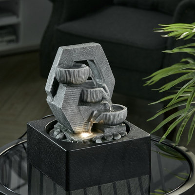 Breeins Grey  Stacked Tabletop Fountain Cascading Water Feature  Garden Layered Led Fountain Outdoor Ornament Statue Fountain from B&Q