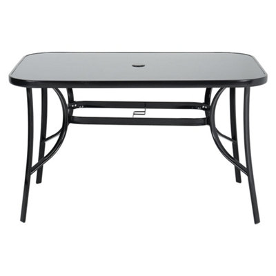 Breeins 120 X 80Cm Wrought Iron Style Garden Table With Tempered Glass Top And Parasol HoleBlack from B&Q