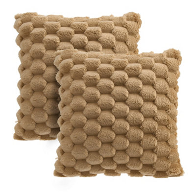 Living And Home 2Pcs Khaki Cozy Soft Plush Throw Pillowcase Cushion Covers With Hidden Zipper from B&Q