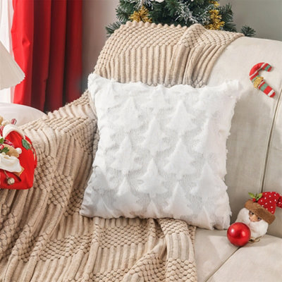 B&Q -  3D Christmas Tree Design White Cozy Soft Plush Throw Pillowcase Cushion Cover