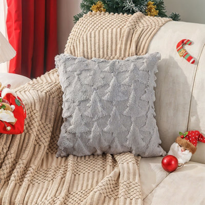 B&Q -  3D Christmas Tree Design Grey Cozy Soft Plush Throw Pillow Case Cushion Cover