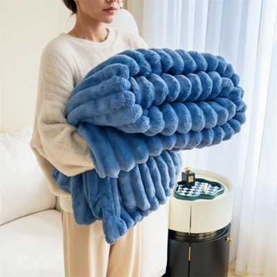 Living And Home Comfortable Silky Warm Soft Reversible Fluffy Striped Throw Blanket 200Cm W X 180Cm D