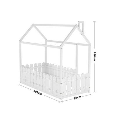 Darphe White Pine Wood Toddler Bed Frame With Fence And Roof1990 mm Width from B&Q