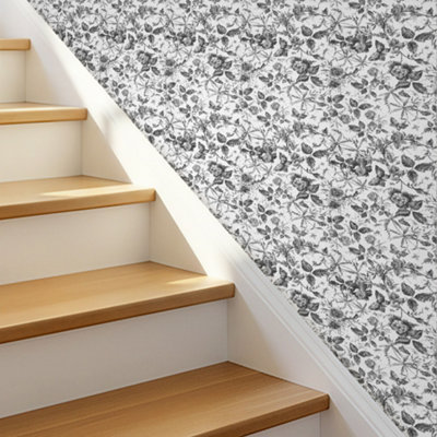 B&Q -  Roll Of Self-Adhesive Floral Wallpaper 1000Cm X 44Cm