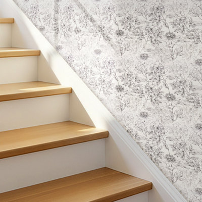 B&Q -  Roll Of Self-Adhesive Floral Wallpaper 1000Cm X 44Cm