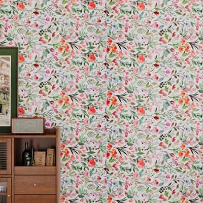B&Q -  Roll Of Self-Adhesive Floral Wallpaper 1000Cm X 44Cm