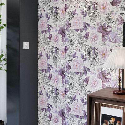 B&Q -  Roll Of Self-Adhesive Floral Wallpaper 1000Cm X 44Cm