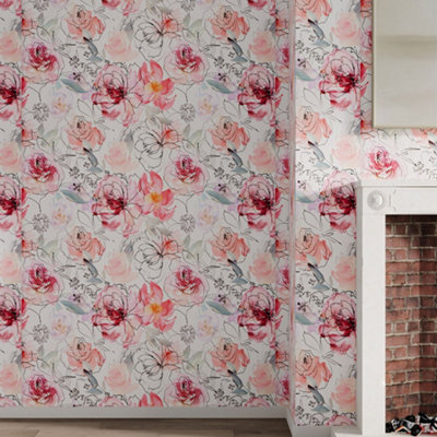 B&Q -  Roll Of Self-Adhesive Floral Wallpaper 1000Cm X 44Cm